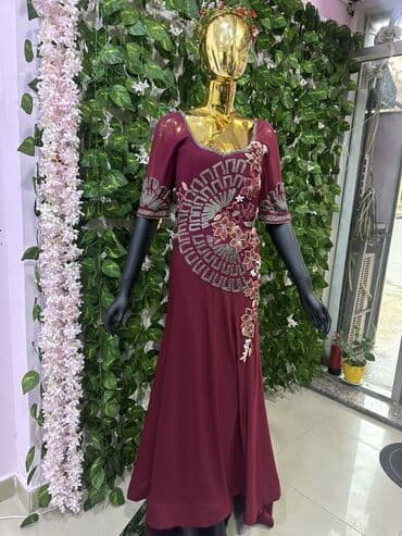 rus qızılı qiymeti: Bənövşəyi-bordo rəngli ziyafət donu. - Model: A-kesimli, ətəyi — 1