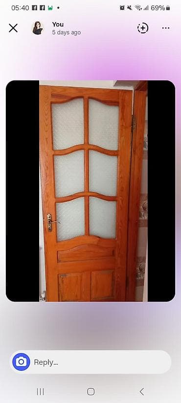 Taxta otaq qapısı – şüşəli model - Material: təbii ağac (açıq