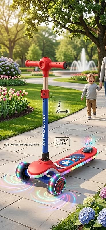 Uşaq skuterı – işıqlı və musiqili model - RGB rəngli, işıqlı