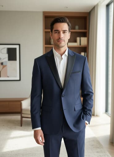 ağ pencek: Tünd göy rəngli smoking gödəkçəsi - Kəsim: klassik slim siluet - — 1