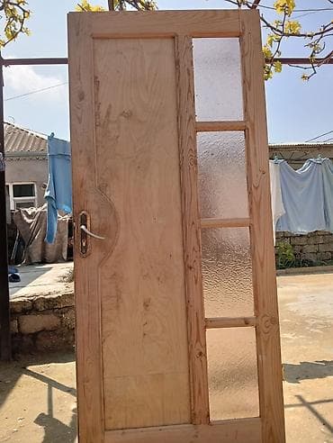 qapi kilidi: Taxta şüşəli otaq qapıları (2 ədəd) - Material: təbii ağac karkas və — 2