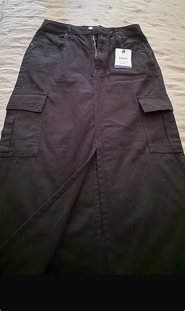 cargo pants: Qara rəngli uzun denim ətək - Model: cargo stilində, düz kəsim, maksi — 2