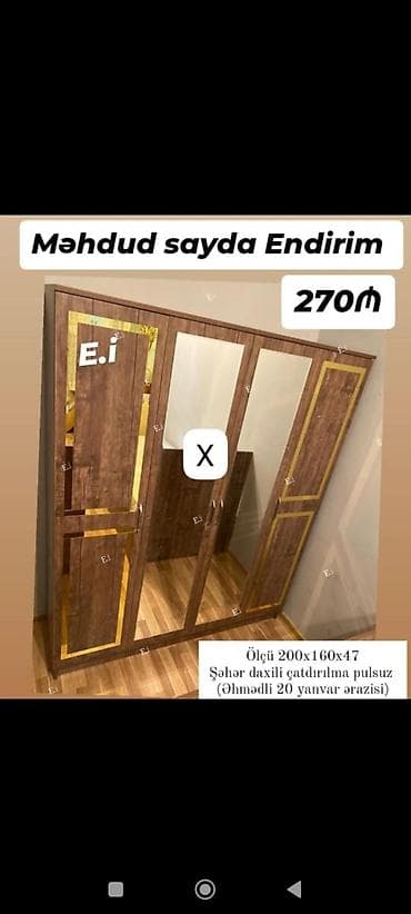 Məhdud sayda endirim! 4 qapılı paltar dolabı - Material: ağac