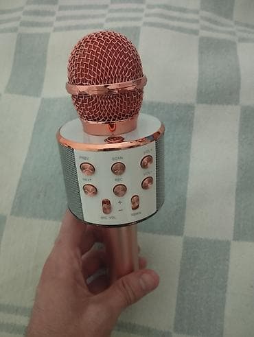 Микрофоны: Qızılı rəngli portativ karaoke mikrofonu – Bluetooth hoparlörlü — 4