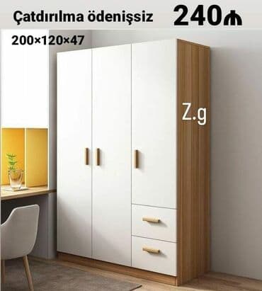 3 qapılı dolab: Açılan, 3 qapılı Düz dolab, Qarderob, paltar dolabı — 1