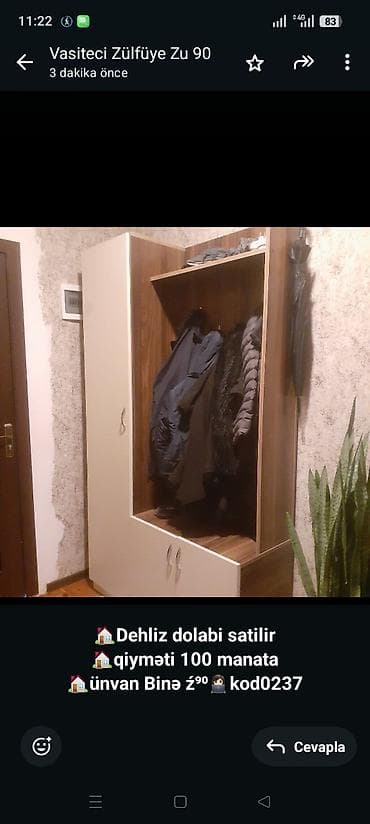 *🏠Dehliz dolabi satilir* *🏠qiyməti 100 manata* *🏠ünvan Binə