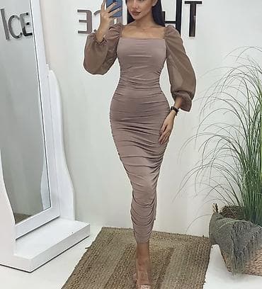 don: Moka rəngdə, bədənə oturan zərif geyim. - Model: off-shoulder və ya — 5