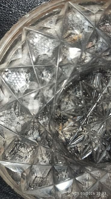 samdamlar: Şüşə kəsmə naxışlı nimçə/altlıq - Material: qalın, şəffaf şüşə - — 4