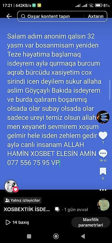 sazz internet qosulma: Xidmət: Tanışlıq elanının hazırlanması Təsvir: - Şəxsi tanışlıq — 1