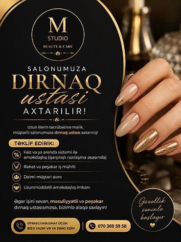 dirnaq ustası: Dırnaq ustası tələb olunur, Yerin icarəsi, 6 ildən artıq təcrübə — 1