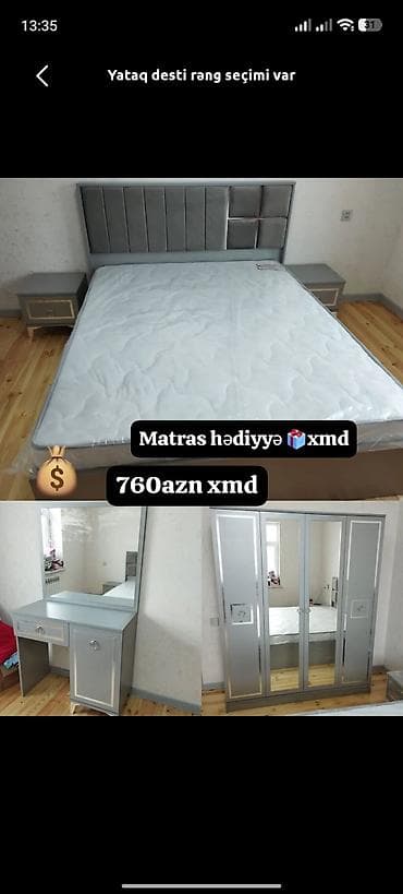 Yataq otağı dəsti – rəng seçimi mövcuddur. Tərkibi: - Yumşaq başlıqlı