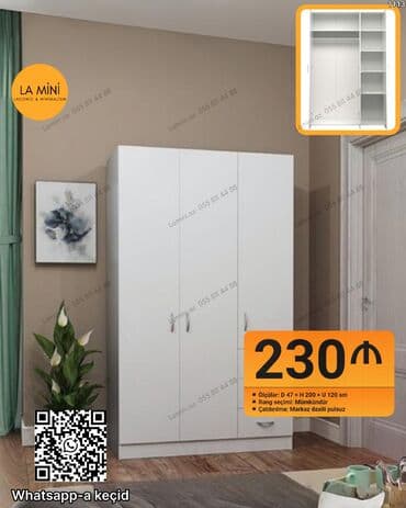 шкаф для стиральной машины в ванной: Açılan, 3 qapılı Düz dolab, Qarderob, paltar dolabı — 1