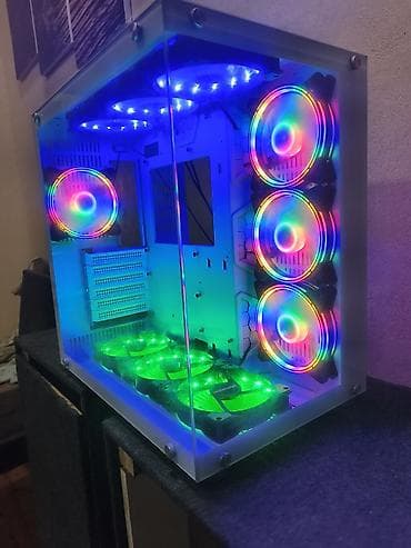 komputer aksesuar: Ağ rəngli şüşə panelli gaming PC korpusu – ARGB ventilyatorlarla — 1