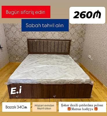 Yataq dəsti – taxta karkaslı, yumşaq başlıqla. Minimalist dizayn, isti — 1