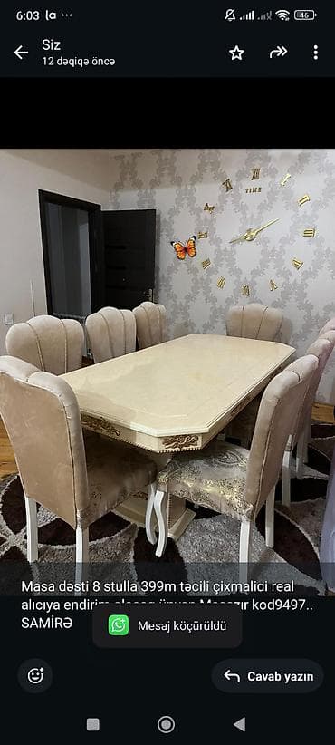 Ev və bağ: Masa dəsti 8 stulla 399m təcili çixmalidi real alıcıya endirim olacaq — 1