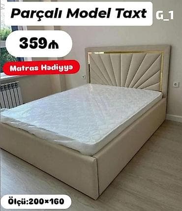 Çarpayılar: Parçalı model taxt – zərif dizayna malik yumşaq başlıqlı iki nəfərlik — 1