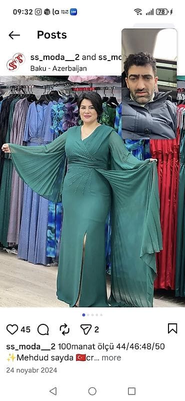 Üst geyimi: Zümrüd-yaşıl ziyafət/libas - Model: uzun, ön tərəfdə yırtmaclı - Qol — 1