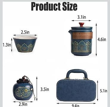 cini qablar: Çay dəsti, rəng - Göy, Keramika, 3 nəfərlik — 10