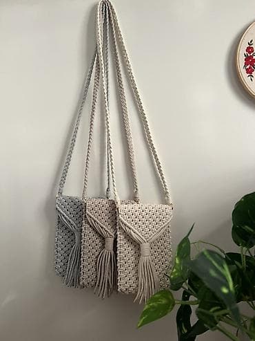 bel cantası: Makrame toxunuşlu çiyin çantası - Material: qalın pambıq makrame ipi — 4