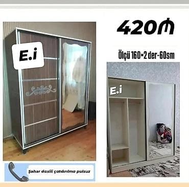 iskaf: Sürgülü qapılı paltar dolabı - Qiymət: 420₼ - Ölçü: 160×2 der-60 sm — 1