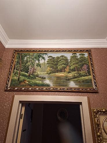 Təsvir: Klassik üslubda çərçivələnmiş landşaft tablosu. Kompozisiyada