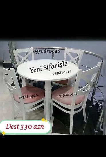 kamo: Mətbəx üçün, Yeni, Açılmayan, Dördbucaq masa, 4 stul — 7
