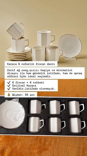 nelbeki: Çay dəsti, rəng - Ağ, 6 nəfərlik — 1