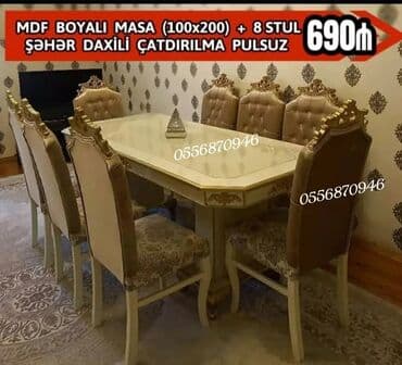 столы и стулья для гостинной цены: Для гостиной, Новый, Нераскладной, Прямоугольный стол, 6 стульев — 2