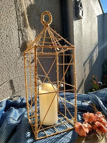 sap: Dekorativ şam fənəri – əl işi. - Material: təbii kəndir sapla — 1