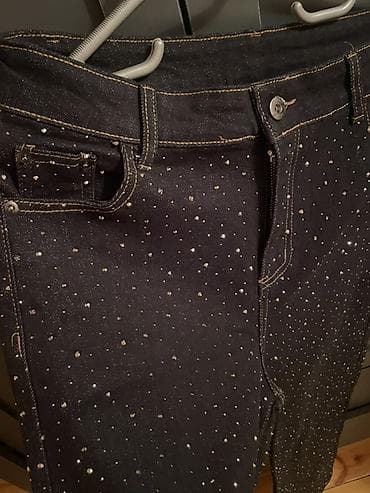 Qara denim şalvar – daş naxışlı - Material: qalın denim - Rəng — 2