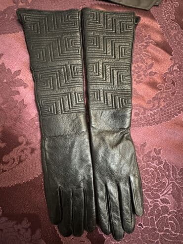 женские атласные длинные перчатки: Kürk, S, rəng - Qəhvəyi — 5