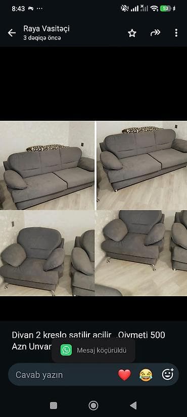 Divan 2 kreslo satilir acilir .Qiymeti 500 Azn Unvan Zıg Raya 8485 lalafo.az -da Divan 2 kreslo satilir acilir .Qiymeti 500 Azn Unvan Zıg Raya 8485