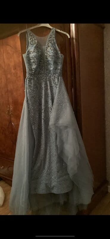 toy donlari qisa: Zərif ziyafət geyimləri dəsti 1) Boz-mavi A-kesimli tull geyim - — 2