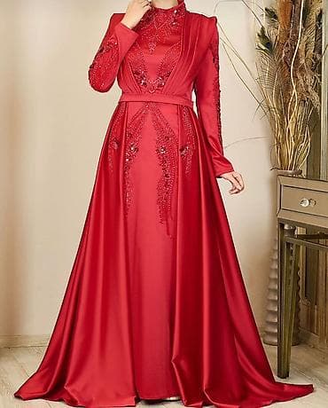 Qırmızı ziyafət/gecə libası - Rəng: parlaq qırmızı - Stil: uzun