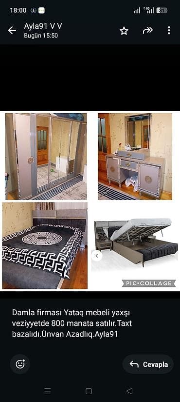 carpayllar: Damla firması Yataq mebeli yaxşı veziyyetde 800 manata satılır.Taxt — 1