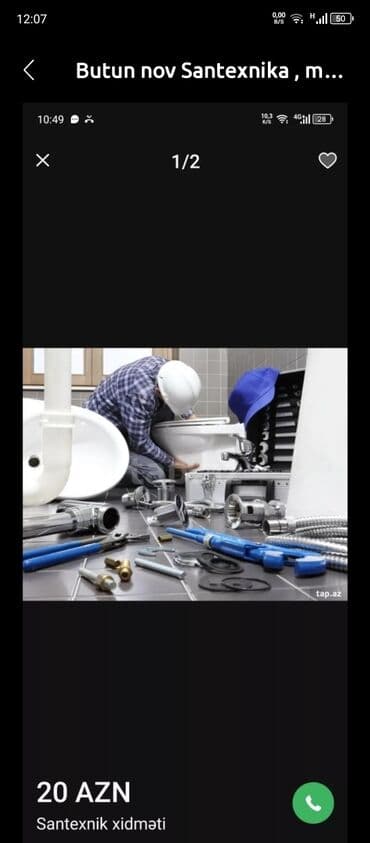 кафель метлах: Santexnik xidməti – 5 AZN Bütün növ santexnika işləri: ve malyar — 1