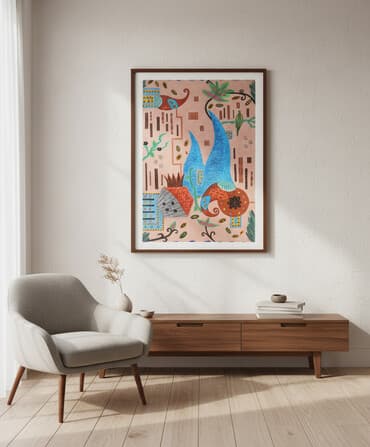 əl ilə çəkilmiş rəsimlər: Qarışıq texnika.Bakı ornamentləri ilə bağlı kompozisiya — 1