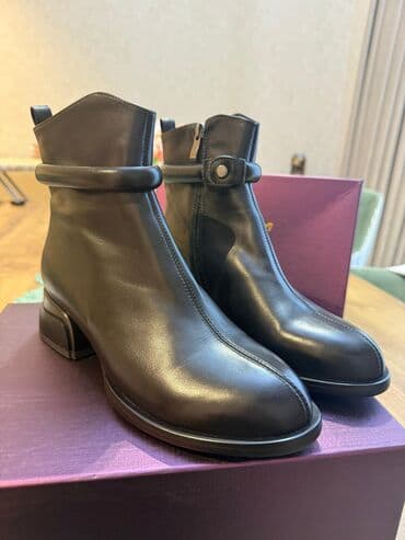 tangetka ayaqqabi modelleri: Qadın dəridən botilər – qara rəng - Material: hamar təbii dəri - — 1