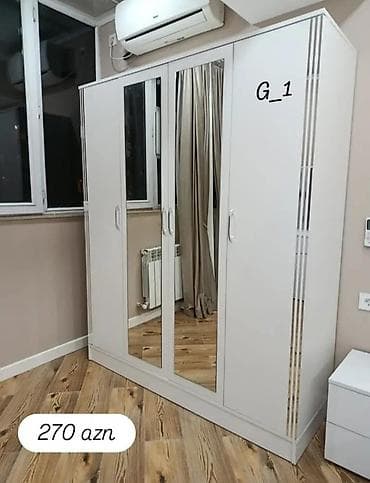 gen: Ağ rəngli 4 qapılı geyim dolabı – model G_1. Xüsusiyyətlər: - Ön — 1