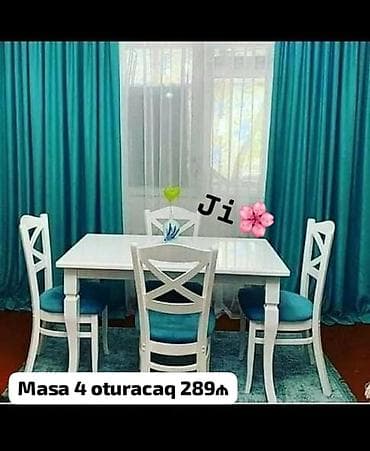 Mətbəx üçün, Açılmayan, Dördbucaq masa, 4 stul