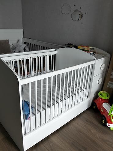 intex matras: Uşaq beşiyi – ağ rəng, taxta konstruksiya - Klassik dizaynlı ızqara — 2