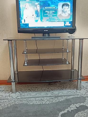 Салонная, медицинская мебель: Прямой ТВ стенд, С полками, Стеклянный — 2