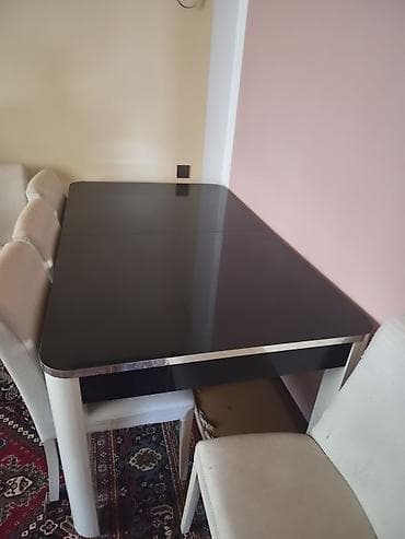 stol sutullar: Qonaq otağı üçün, İşlənmiş, Açılan, Dördbucaq masa, 6 stul — 2