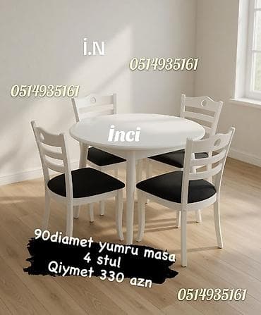 Mətbəx üçün, Yeni, Açılmayan, Yumru masa, 4 stul