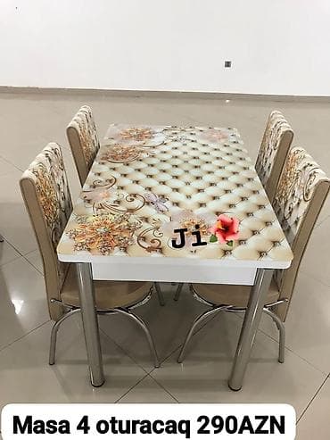 Mətbəx üçün, Açılmayan, Dördbucaq masa, 4 stul