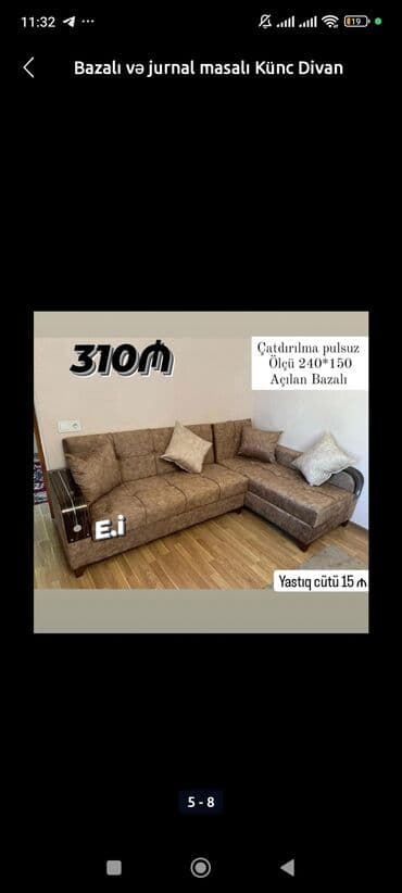 metbex divani: Künc divan, Yataq otağı üçün, Qonaq otağı üçün, Mətbəx üçün, Parça, Bazalı, Açılan, Kitab — 3