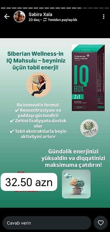 Siberian Wellness IQ Box 2-i 1-də – beyniniz üçün təbii enerji lalafo.az -da Siberian Wellness IQ Box 2-i 1-də – beyniniz üçün təbii enerji