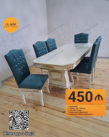 stul tek: Qonaq otağı üçün, Açılmayan, Dördbucaq masa, 6 stul — 1