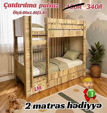 Oğlan və qız üçün, Çarpayı, Matras ilə, Siyirməli, Taxta