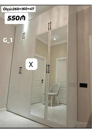 skaf: G_1 model paltar dolabı - Ölçü: 260 × 160 × 47 sm - Rəng: ağ, parlaq — 1